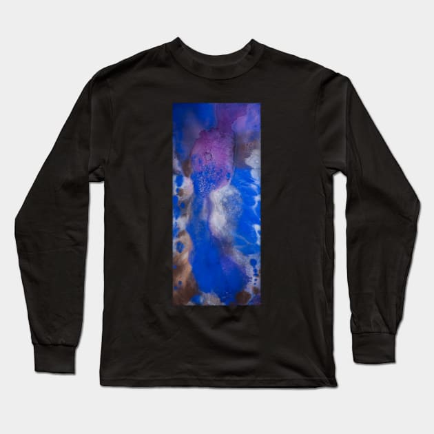 Blue and Purple Fluid Painting Long Sleeve T-Shirt by MihaiCotiga Art